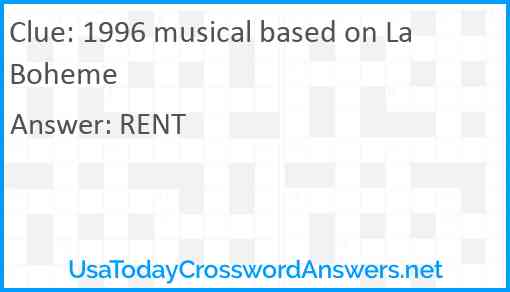 1996 musical based on La Boheme Answer