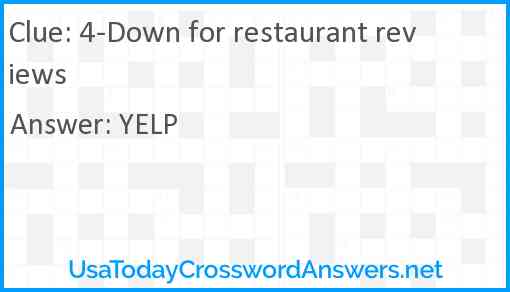 4-Down for restaurant reviews Answer