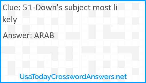 51-Down's subject most likely Answer