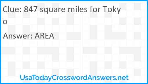 847 square miles for Tokyo Answer