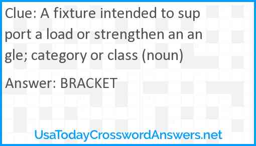 A fixture intended to support a load or strengthen an angle; category or class (noun) Answer