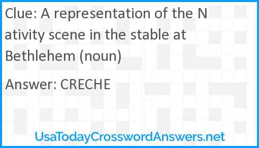 A representation of the Nativity scene in the stable at Bethlehem (noun) Answer