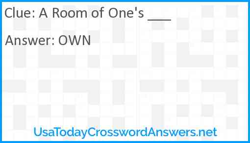 A Room of One's ___ Answer