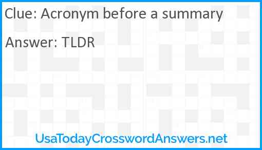 Acronym before a summary Answer