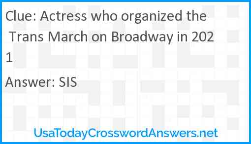 Actress who organized the Trans March on Broadway in 2021 Answer
