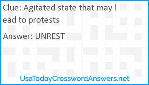 Agitated state that may lead to protests Answer