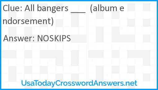 All bangers ___  (album endorsement) Answer