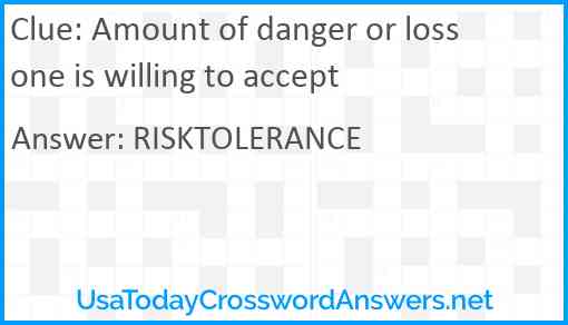 Amount of danger or loss one is willing to accept Answer