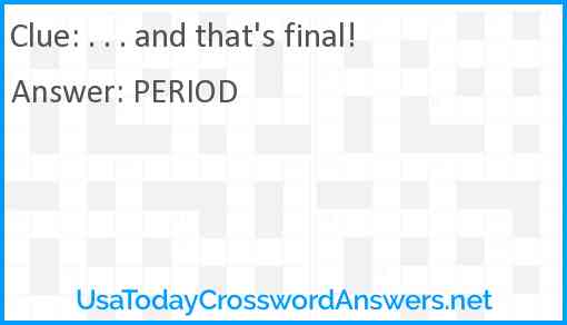 And that's final! Answer