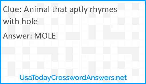 Animal that aptly rhymes with hole Answer
