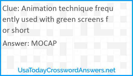 Animation technique frequently used with green screens for short Answer