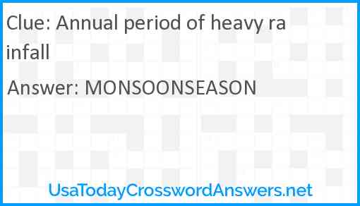 Annual period of heavy rainfall Answer