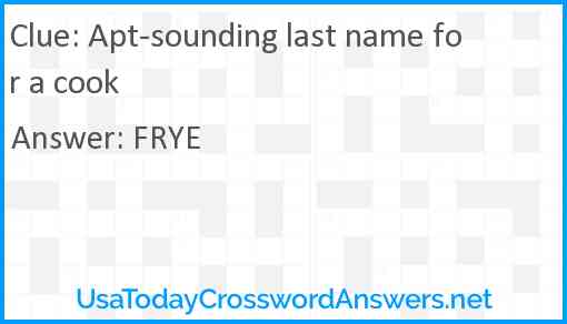 Apt-sounding last name for a cook Answer
