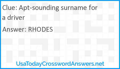 Apt-sounding surname for a driver Answer