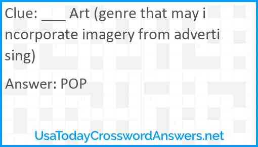 ___ Art (genre that may incorporate imagery from advertising) Answer