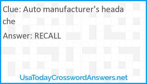 Auto manufacturer's headache Answer