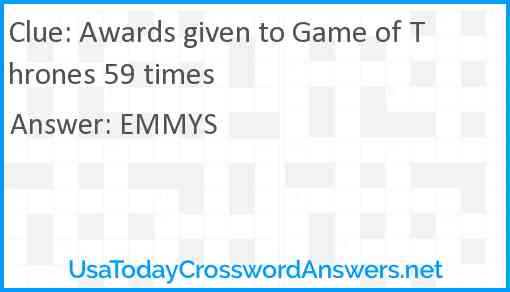 Awards given to Game of Thrones 59 times Answer
