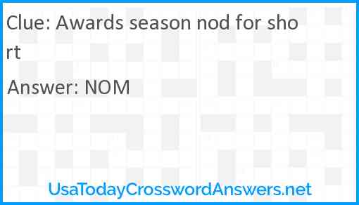 Awards season nod for short Answer