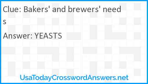 Bakers' and brewers' needs Answer