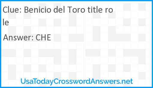 Benicio del Toro title role Answer