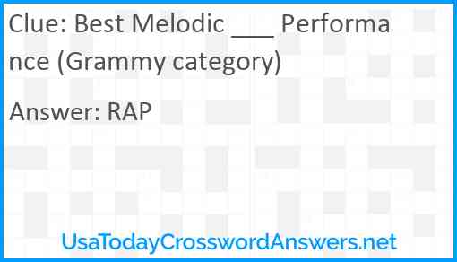 Best Melodic ___ Performance (Grammy category) Answer