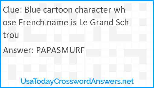 Blue cartoon character whose French name is Le Grand Schtrou Answer