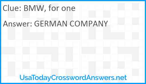 BMW, for one Answer