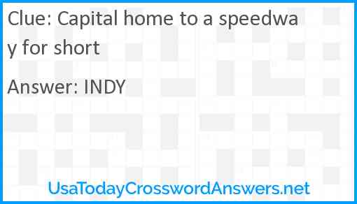 Capital home to a speedway for short Answer