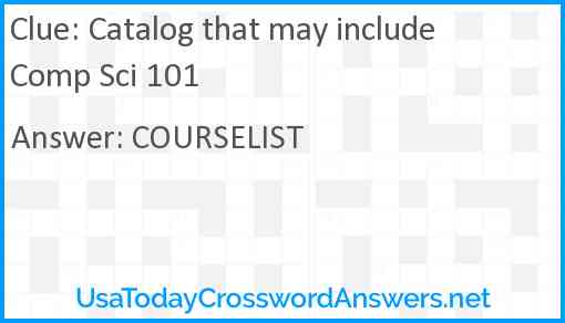 Catalog that may include Comp Sci 101 Answer