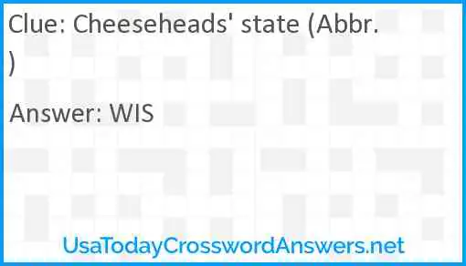 Cheeseheads' state (Abbr.) Answer