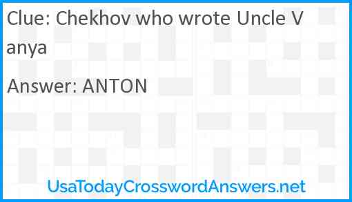 Chekhov who wrote Uncle Vanya Answer
