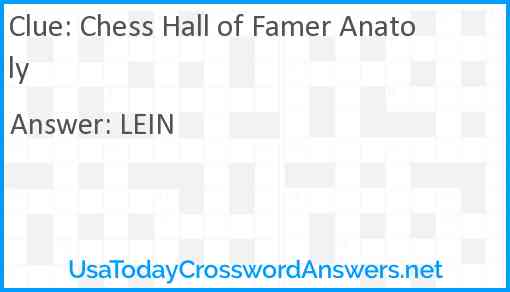 Chess Hall of Famer Anatoly Answer