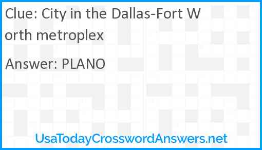 City in the Dallas-Fort Worth metroplex Answer
