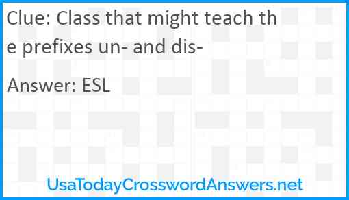 Class that might teach the prefixes un- and dis- Answer