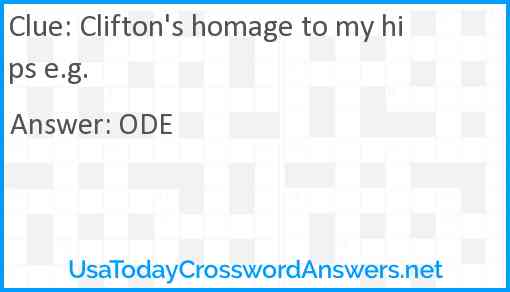 Clifton's homage to my hips e.g. Answer