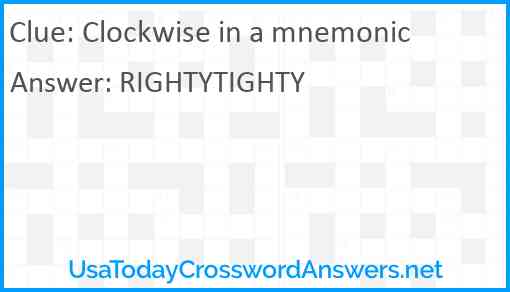 Clockwise in a mnemonic Answer