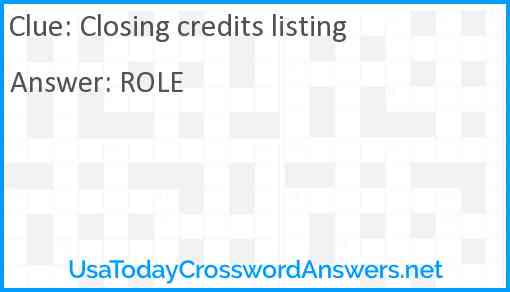 Closing credits listing Answer