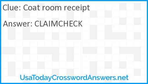 Coat room receipt Answer