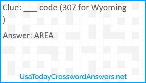 ___ code (307 for Wyoming) Answer