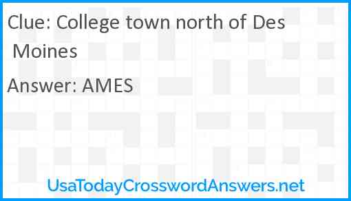 College town north of Des Moines Answer