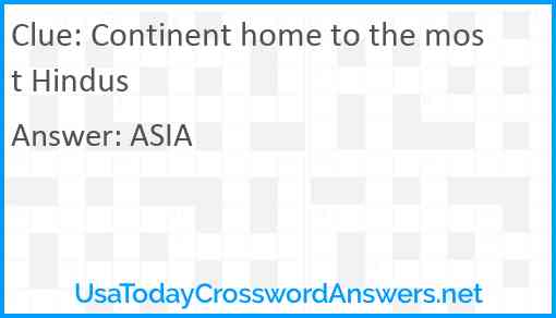 Continent home to the most Hindus Answer