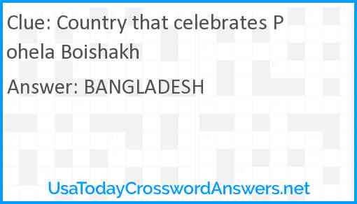 Country that celebrates Pohela Boishakh Answer
