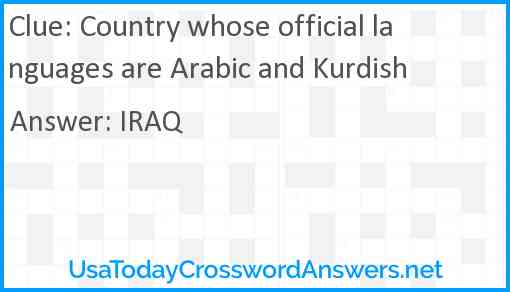 Country whose official languages are Arabic and Kurdish Answer