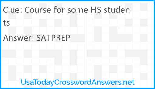 Course for some HS students Answer