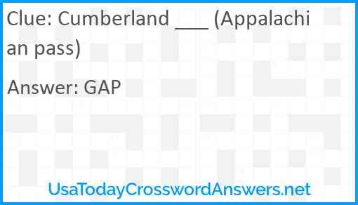 Cumberland ___ (Appalachian pass) Answer