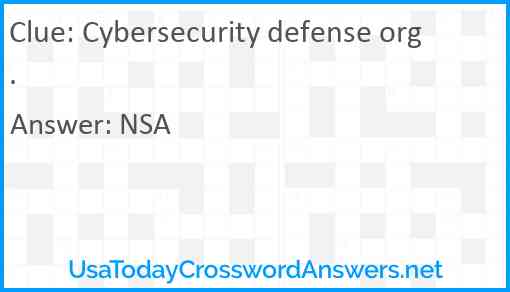 Cybersecurity defense org. Answer