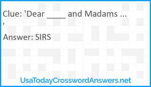 'Dear ____ and Madams ...' Answer