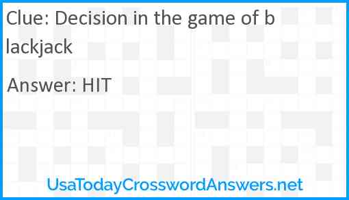 Decision in the game of blackjack Answer