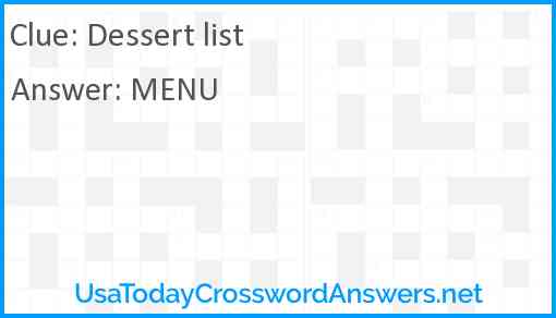 Dessert list Answer