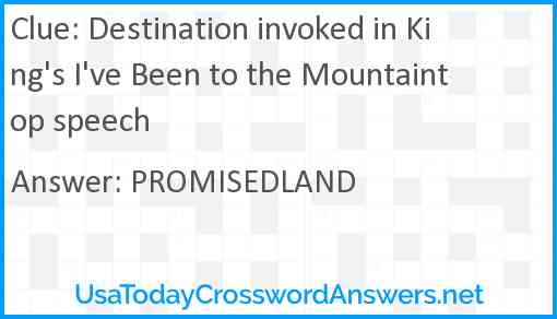 Destination invoked in King's I've Been to the Mountaintop speech Answer
